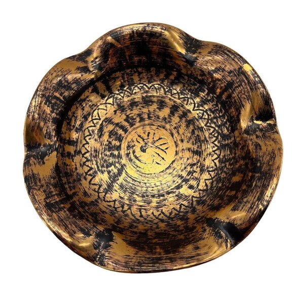 Vintage Hand-Painted Stangl Black Gold Bowl With Scalloped Edge Design - Picture 1 of 7
